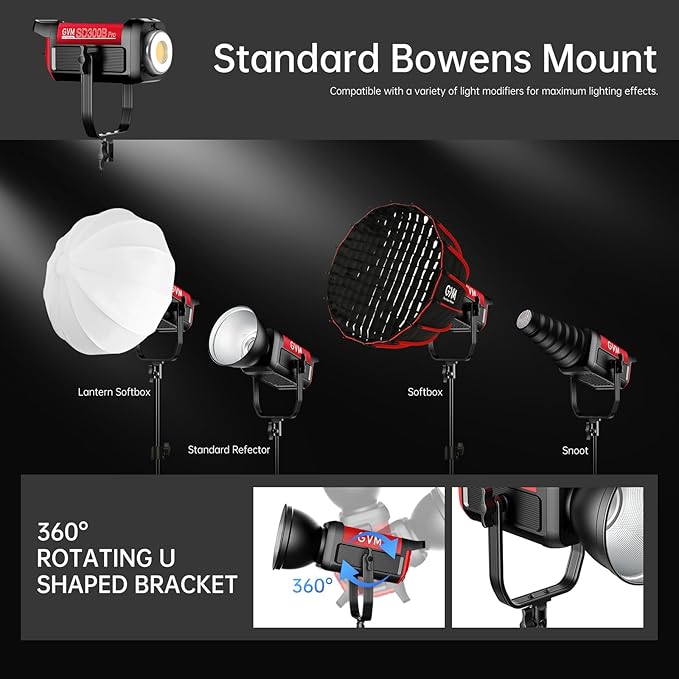 GVM 300W Photography Lighting Bi-Color Video Light with Bowens Mount Lantern Softbox and Stand CRI 97+ CCT 2700K~6800K 12 Lighting Scenes App Control Studio Lights for Photography