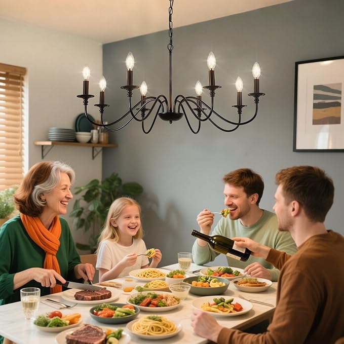 Depuley Black Chandelier Light Fixture: Vintage 8-Light Candle Chandeliers for Dining Room Lighting - Modern Hanging Pendant Lights Kitchen Island - Farmhouse Chandelier Chandeliers for Bedroom