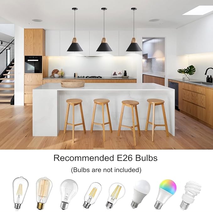 Pendant Light,Solid Wood Ceiling Hanging Lamp,Modern Matte Black Pendant Lighting for Kitchen Island Dining Room Coffee Bar (Black-3 Pack)