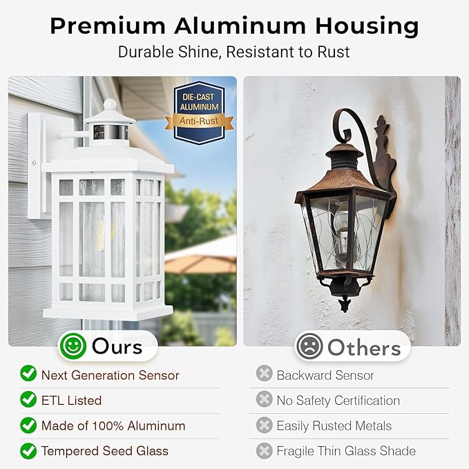 White Dusk to Dawn Outdoor Lighting, Modern Exterior Lighting Fixtures with Motion Sensor 4 Modes, Patio Lights Outside Waterproof for House, Garden, Front Porch, Brightness Distance Adjustable