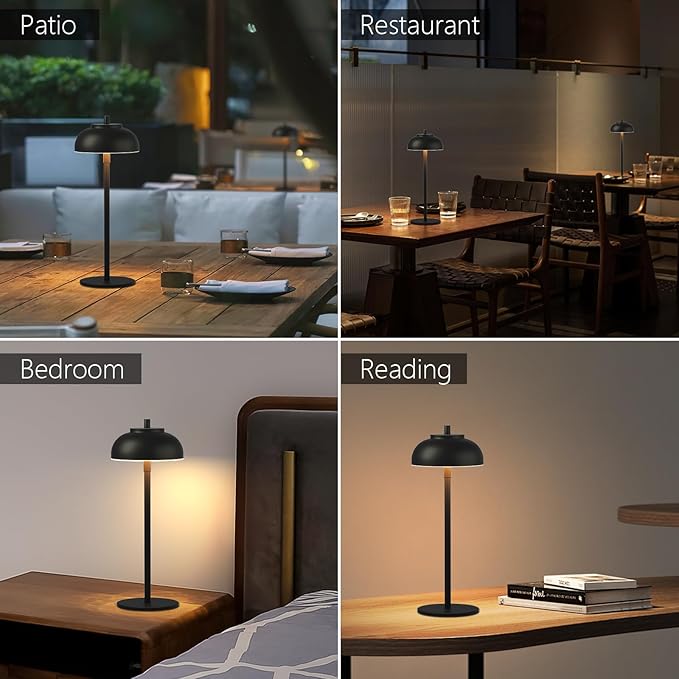 Cordless Table Lamps Rechargeable - 5000mAh Battery Operated Table Lamp, 3 Color Stepless Dimming Portable LED Table Light for Restaurant/Bedroom/Bars/Cafe/Outdoor/Camping(Black 2 Pack)