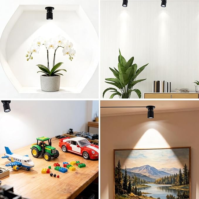 YaeCCC Dimmable Mini LED Spotlight, 6-Pack Daylight 6400K, USB Powered Accent Lighting for Plants, Jewelry Showcase, Model Display Shelves