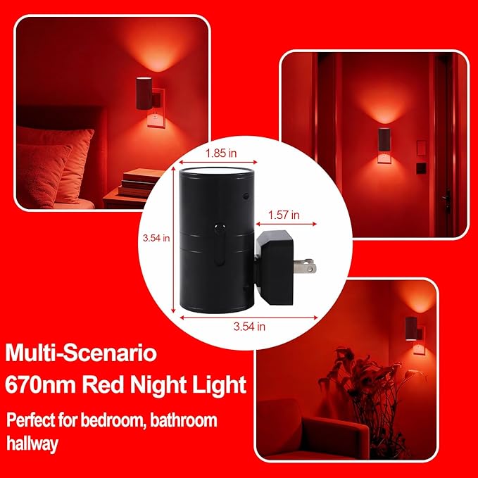 670nm Red Light Night Light for Sleep - Zero Blue Light, Adjustable Brightness & Energy Efficient Night Light Plug into Wall with Dusk-to-Dawn Sensor for Nursery, Bedroom, Bathroom[6 Pack]