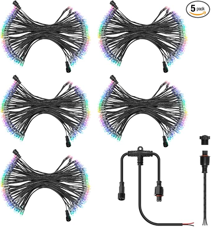 ALITOVE 24V WS2811 LED Pixel String Lights 250pcs Individually Addressable RGB Module 12mm Diffused Bullet Pixel Lights IP68 for Billboard House Halloween Christmas Outdoor Decor, 12inch Spacing