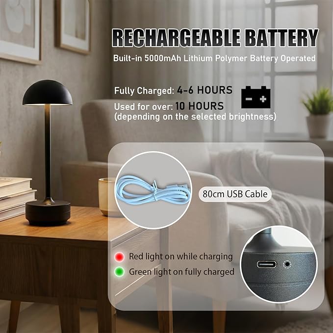 2 Pack Rechargeable Table Lamp Cordless - LED Table Lights Outdoor - 5000mAh Battery Operated Dimmable Touch Portable Lamps for Patio Restaurant Dining Room
