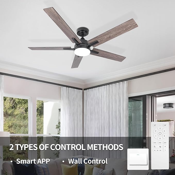 Ceiling Fans with Lights, 52 inch Black Ceiling Fan with Light and Remote Control, Reversible, 3CCT, Dimmable, Noiseless, Small Ceiling Fan for Bedroom, Indoor/Outdoor Use