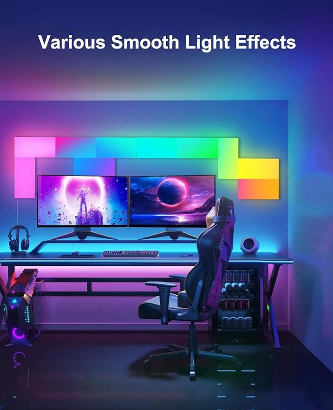 Rectangle LED Wall Lights Large, Smart Home Gaming Setup Lights RGB-IC DIY LED Light Panels Work with Alexa Google Assistant, APP & Voice Control, Music Sync for Bedroom Gaming Room TV Decor, 10 Pack
