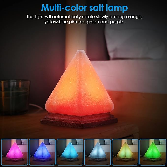AMIR Pyramid Salt Lamp, 8 Colors Changing Himalayan Salt Lamp Crystal Rock Lamp, USB Salt Lamps Release Negative Ions for Bedroom, Living Room, Office Home Deco Yoga Gift