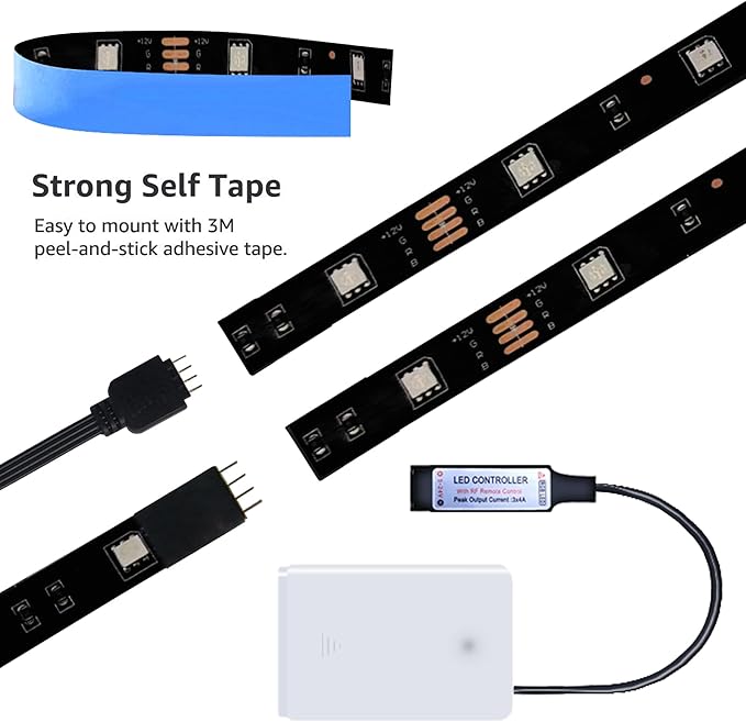 L8star Battery Powered Led Strip Lights 6.56ft, 4 Pre-Cut 1.64ft USB/Battery Operated RGB 60 LED Lights Color Changing 5050 LED Accent Kit with RF Remote, Connectors for TV, Home, DIY Decoration