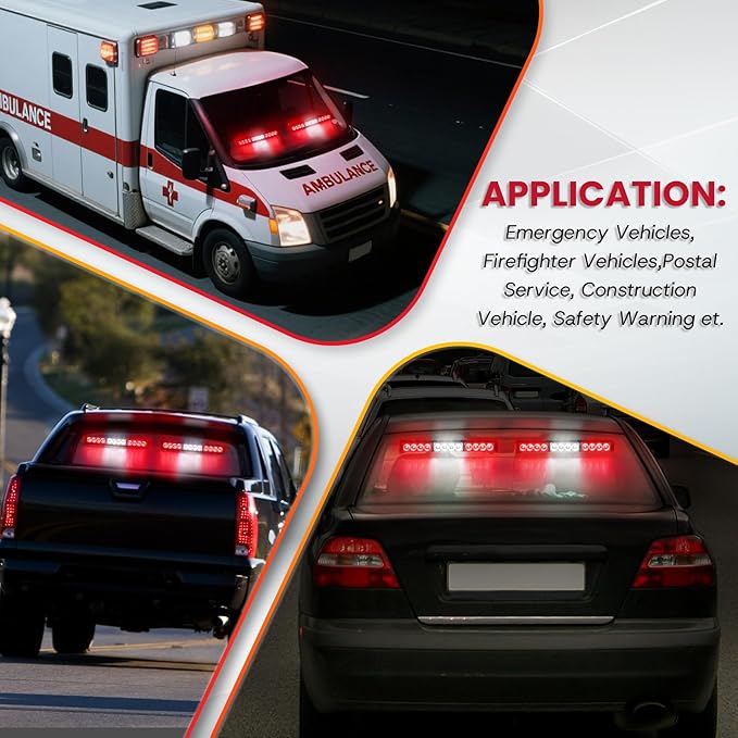 Red and White Emergency Fire Firefighter Strobe Lights Bar For Vehicles Trucks Ambulance 23 Flash Patterns Fire 2 in 1 Lights 2pcs 12.8 inch Safety Warning Lights Wireless Remote Control