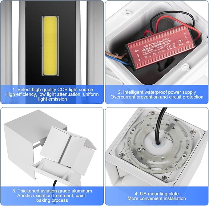Juyace 20W LED Outdoor Wall Sconce Light 2000lm 6000K White Modern Exterior Fixture Up Down Angle-Adjustable with US Mount Plate Aluminum for Front Porch Patio House Garage Door 4 Pack