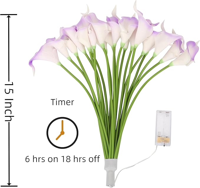 20pcs Lighted Artificial Calla Lily Bouquet Faux Floarl Night Light Real Touch Flower Night Light LED Calla Lily lighted Artificial Flower for Holiday Gifts Home Kitchen Decor(Light Purple, No Vase)