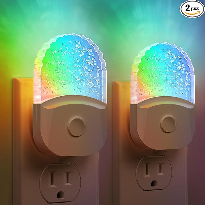 Night Lights Plug Into Wall, Color Changing Night Light for Kids, RGB Night Lights Plug into Wall 2 Pack, Soft White Nightlights Plug in with Dusk to Dawn Sensor for Kid Bedroom, Gift, Bathroom