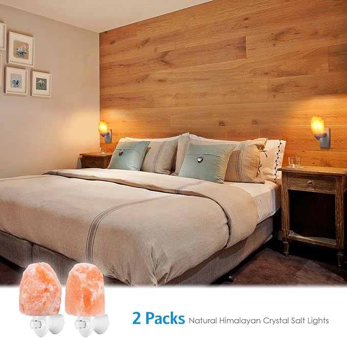 AMIR (Upgraded) Salt Lamp, Natural Himalayan Crystal Salt Light with 4 Bulbs, 11.2oz Mini Hand Carved Night Light, with UL-Certified Wall Plug, Decoration Salt Rock Lamp (2 Pack)