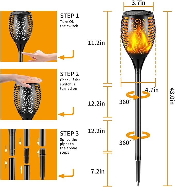 Solar Lights Outdoor 99 LED Higher & Larger Flickering Flame Solar Torch Lights 43" Waterproof Outdoor Lighting Solar Powered Pathway Lights Christmas Decorations for Garden Patio Yard, 2Pack