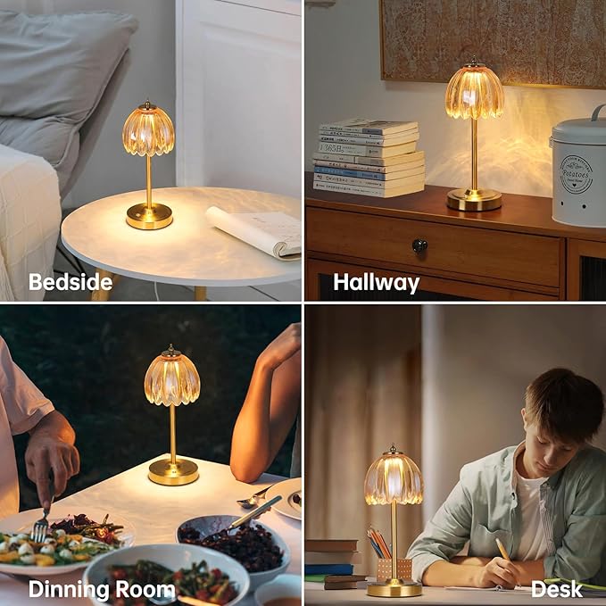 Set of 2 Tulip Table Lamp with 5000mAh Battery & Touch Control, Cordless Table Lamp with 3 Colors, Dimmable Rechargeable Table Lamps for Bedroom, Living Room, Entryways (Amber Tulip)
