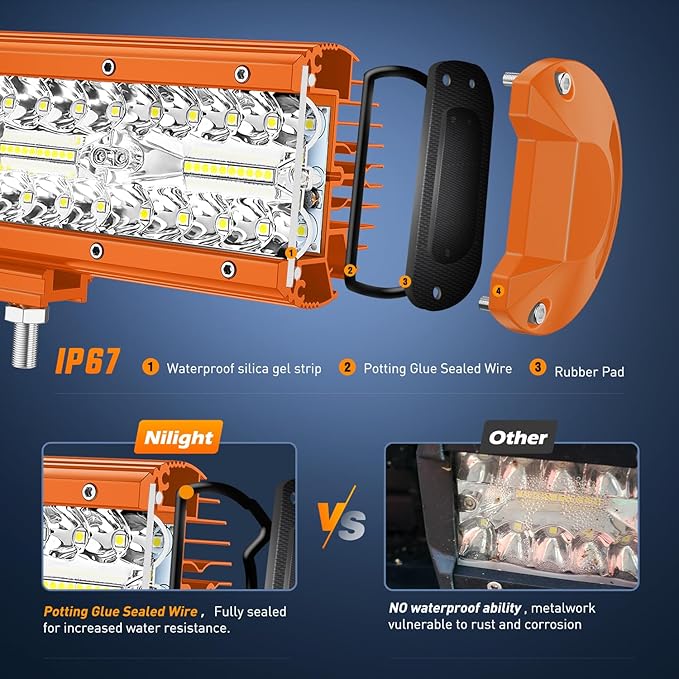 Nilight LED Light Bar 2PC 6.5Inch 120W Flood Spot Combo Triple Row Driving Lamp Roof Bumper Off Road Work Lights for Van Camper Wagon Car Pickup Golf Cart ATV UTV SUV Truck Boat 4x4