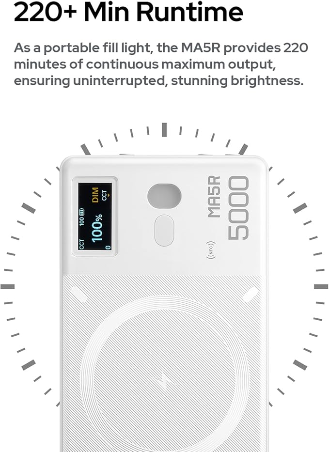 Godox MA5R Magnetic Charging RGB Video Light Pocket LED Fill Light for Phone Photography Light 1800K-10000K Dimmabe 14 FX Effects Built-in Battery APP Control Work as Wireless Power Bank