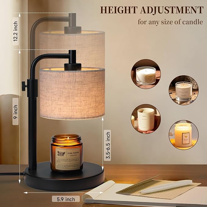 Candle Warmer Lamp, Candle Lamp Warmer with Timer Adjustable Height Wax Warmer Lamp for Jar Candles, Birthday Gifts for Women House Warming Gifts (Black Linen)