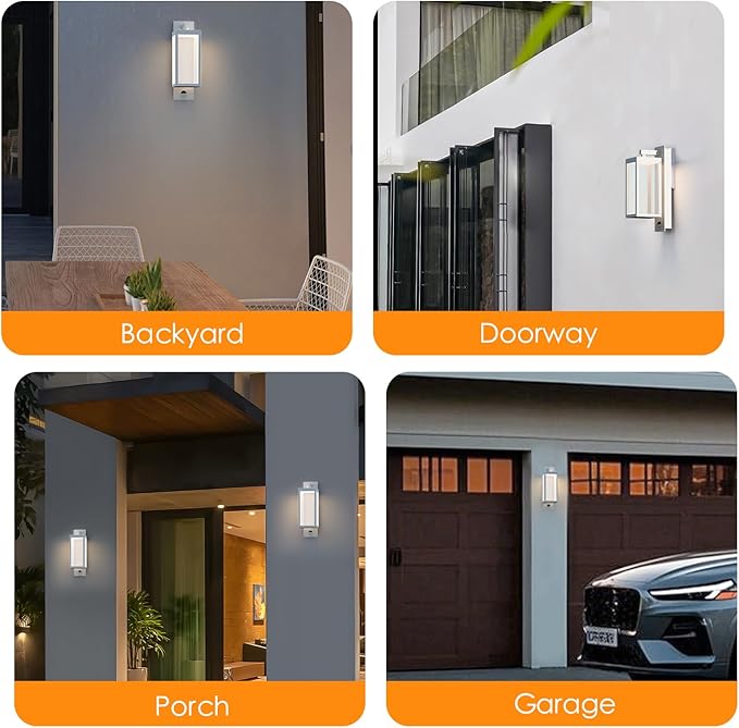 Motion Sensor Outdoor Wall Light LED Exterior Light Fixture IP54 Waterproof Sconce Porch Light Grey Modern Wall Mount Lamp Lantern for House Garage Patio Entryway 13W 750Lm 3000K