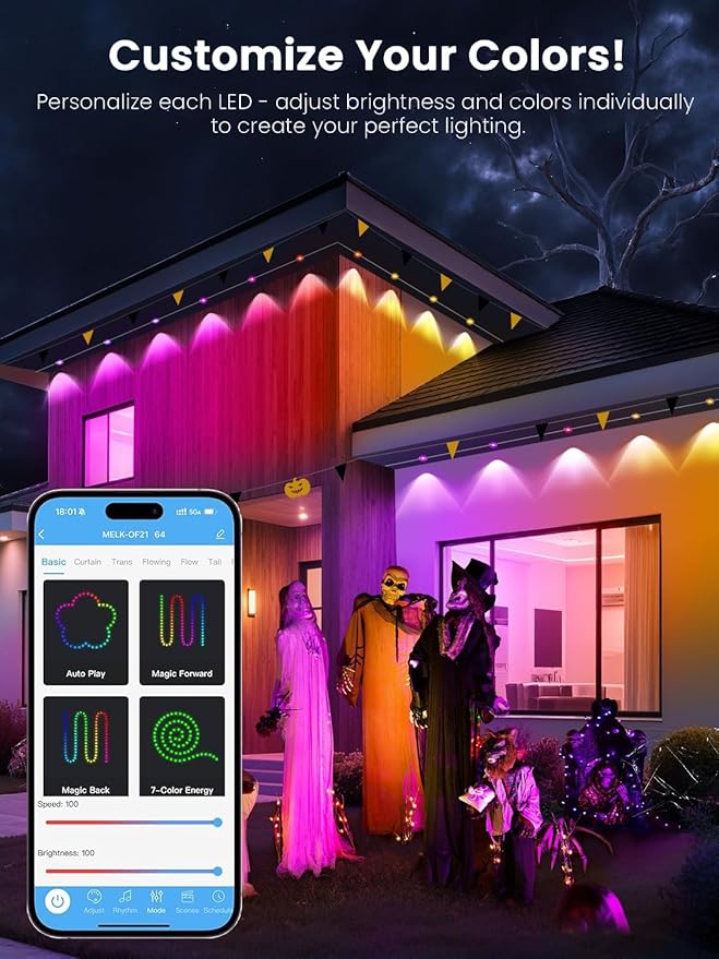 Permanent Outdoor Lights, 200FT RGB+IC Smart LED Outdoor Lights with App/Remote Control, DIY Scene Modes Lighting & IP67 Waterproof, Eaves Light for Christmas, Holiday, Daily Decorations