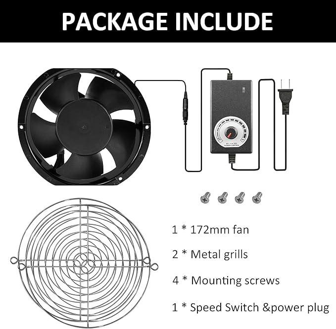 172mm DC 17251 Axial Ventilation Fan (3500RPM) - High-Speed Dual Ball Bearing Ventilator with Adjustable Speed for Arcade Systems, Server, Generator Box and DIY Exhaust Projects