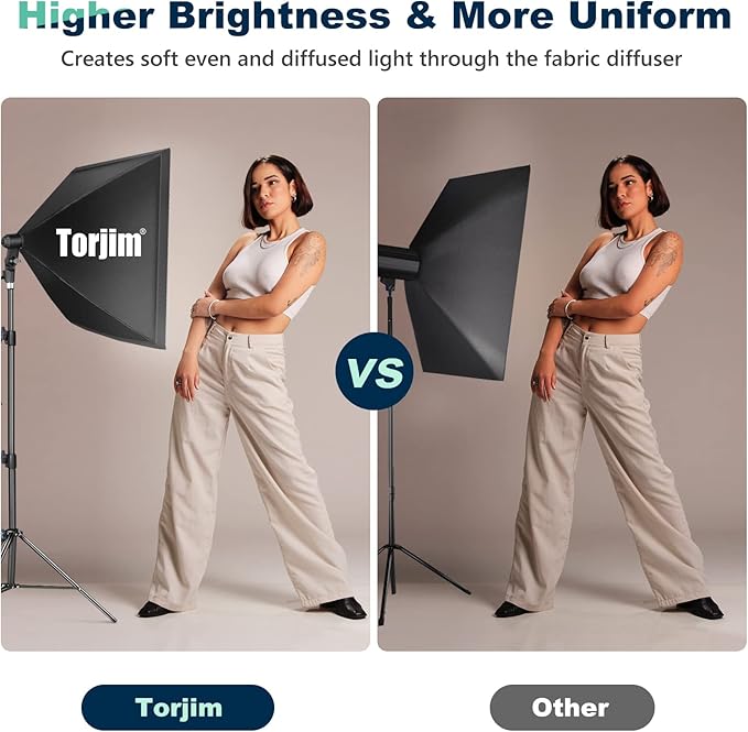 Torjim Softbox Photography Lighting Kit, 2Pcs 27" x 27" Professional Soft Box | 3000K-7500K 85W LED Bulbs with Remote, Photography Continuous Lighting Kit for Studio Lights, Portrait, Video Recording