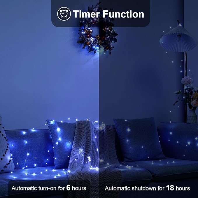 2 Pack 16.4ft Battery Operated String Lights with Timer, Cool White with Synchronized Twinkle Mode, Fairy Lights Battery Powered, 50 LEDs, Idea for Christmas Bedroom Party Wedding