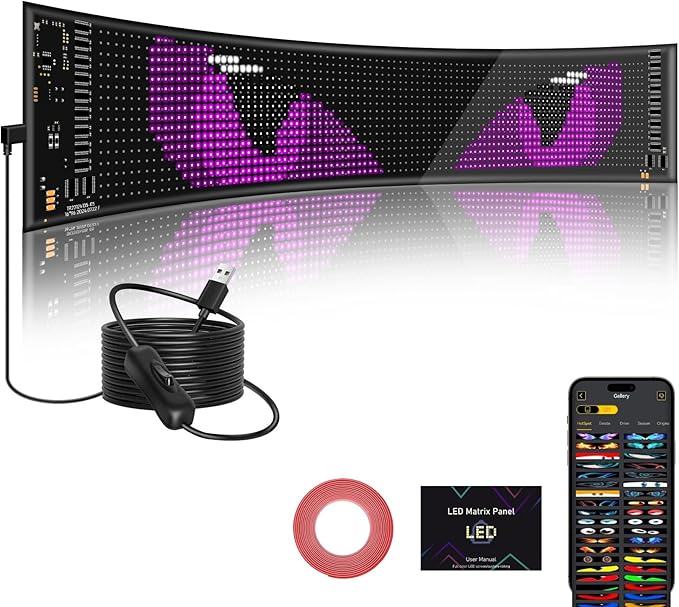 Vanesa Led Eyes for Car Windshield 4.7x23.4 Inch, Flexible Led Eyes, Windshield Eyes Animated led for Truck, Programmable Scrolling LED Sign for Business Car Truck Shop Bar Concert