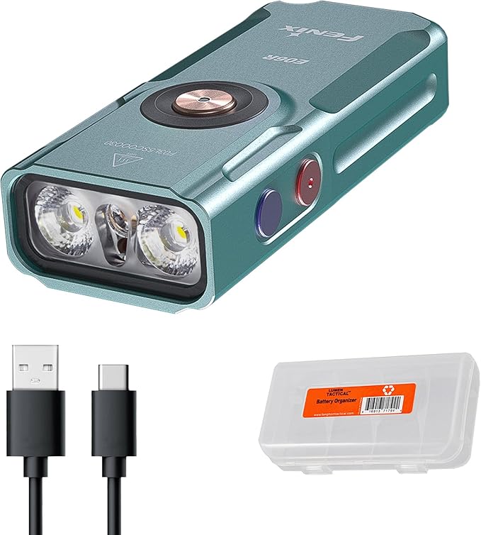 Fenix E06R 700 Lumen 3-in-1 EDC Keychain Flashlight, USB-C Rechargeable, Includes UV Light and Organizer (Green)
