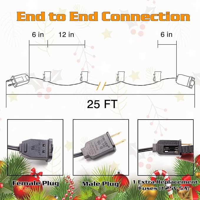 25FT C9 Light String Christmas Stringer, E17 Light Sockets 12" Spacing, C9 Stringer Set Black Outdoor String Lights Strand for Wedding Patio Event Lighting Decor, Black Wire