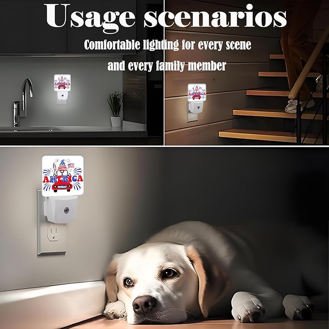 Happy Independence Day Night Light,Plug Into Wall with Dusk to Dawn Light Sensors, Warm Nightlights for Bedroom, Bathroom, Hallway, Kitchen, Gifts Ideal for Boys Girls Women Men