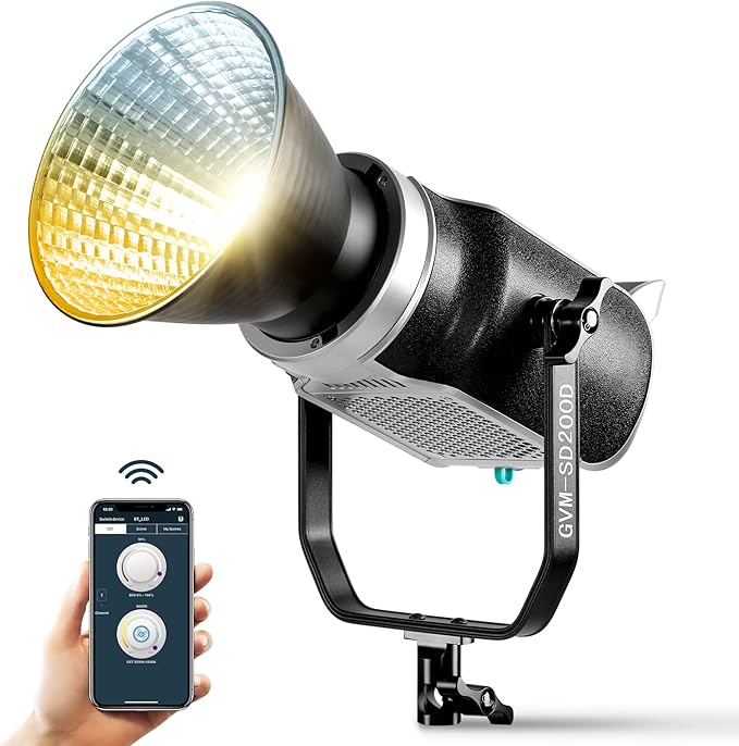 GVM 200W LED Video Light with Lantern Softbox, SD200D Photography Studio Lighting Kit with Bluetooth/DMX Control, 93000lux@0.5m 3200K-5600K Bi-Color Continuous Output Lighting for YouTube (SD200D)