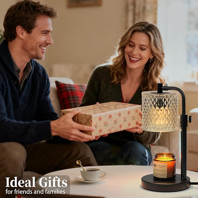Candle Warmer Lamp with Timer, Adjustable Height Candle Warmer Glass Candle Lamp Warmer for Jar Candles, House Warming Gifts Home Decor Gifts for Women (Black-Glass)