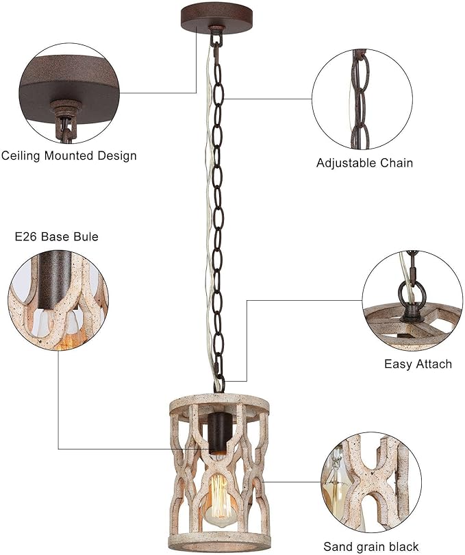 KSANA Wood Pendant Light, Farmhouse Rustic Cage Lantern Hanging Light Fixture for Kitchen Island, Foyer, Hallway, Bedroom and Entryway…