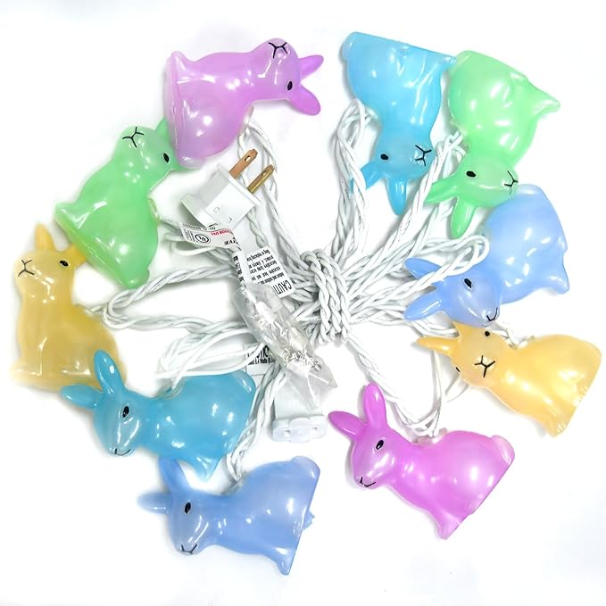 8.5FT Easter Decorations Bunny Lights, 10Pcs LED Pastel Easter Bunny Lights Plug in, Easters Light String for Spring Themed Party Garden Patio Easters Decorations Outdoor Indoor, White Wire