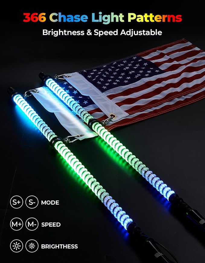 KEMIMOTO 2pc 3ft COB Whip Lights, 1440pcs LEDs High Density, Bluetooth-connectivity App Control LED Whip Lights for Side by Side UTV ATV Buggy Compatible with Can-Am Maverick X3 Polaris RZR