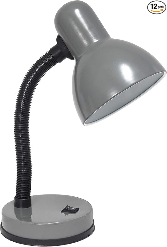 Simple Designs LD1003-GRY-12PK Basic Metal Desk Lamp 12 Pack Set with Flexible Hose Neck for Office, Bedroom, College Dorm, Bookshelf, Gray, 12 Pack