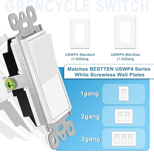 Greencycle 12 Pack Lights Switches Rocker,15 Amp Single Pole Lights Switches White,SP Paddle Light Switch,120V-277V AC,On/Off Wall Switch,Residential/Commercial Grade,Home & Office,UL Listed