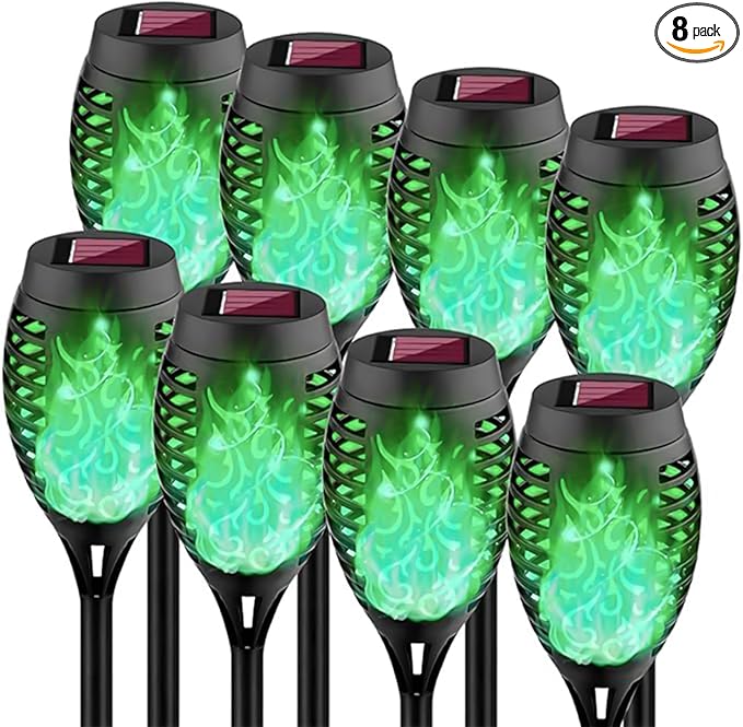 Swingers Solar Lights Outdoor,Halloween Solar Torch Lights with Flickering Flame,Waterproof Outdoor Garden Lights for Outside Patio Pathway Yard Decorations(8, Green)