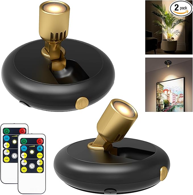 Indoor Plant Spotlight Battery Operated,Picture Light with Remote,Wall Painting Uplight,Wireless Dimmable Timer,Spot Light for Plants Trees Pictures Display Painting Art Frame Gallery Portrait