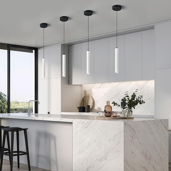 Concrete ﻿Linear White Pendant Light,Modern Industrial Hanging Cement Pendant Lighting Fixture for Kitchen Island Dinning Room Bedroom Bedside Table Pendant Lights(3-Pack)
