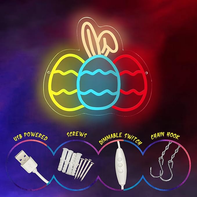 Neon Easter Eggs Sign for Easter Decorations, Party Home Room Decor, Wall Decor, Easter Gifts for Kids