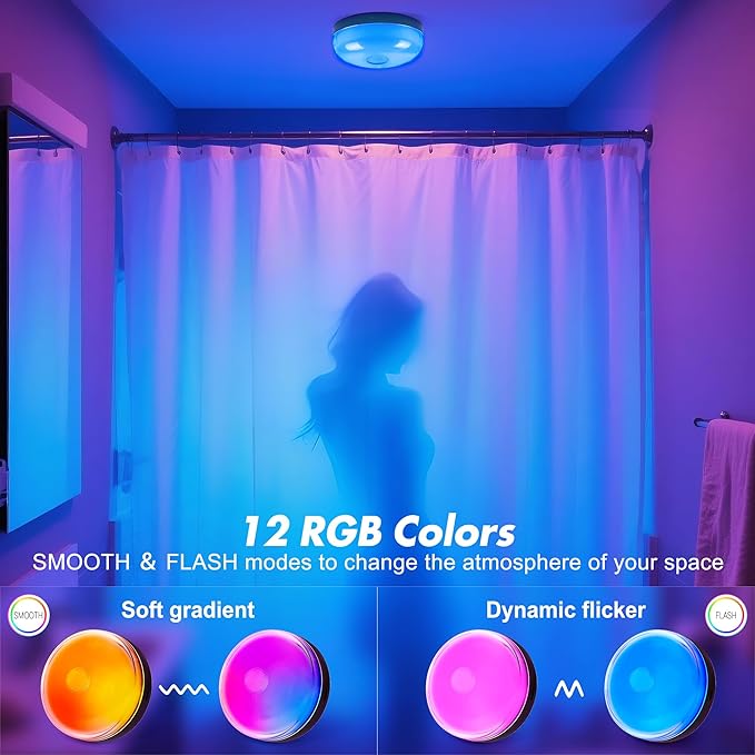 2-Pack Rechargeable Shower Lights for Inside Shower, 15 RGBW Color Changeable Waterproof Lights for Shower with Remote(Dimmable＆Timer), Wireless LED Mood Lighting for Bathroom, Closet, Bedroom, Party