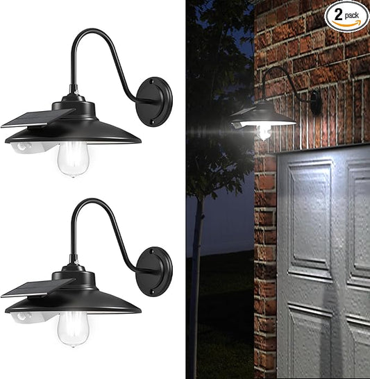 APONUO Solar Wall Lights Outdoor with 3 Lighting Modes & Motion Sensor, IP65 Waterproof, Rustic Vintage Gooseneck Solar Wall Light Decor for Barn, Wall, Porch, Farmhouse
