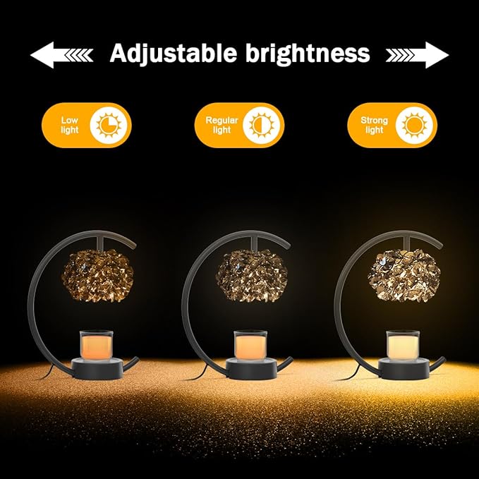 Candle Warmer Lamp for Jar Candles with Adjustable Brightness＆Timer，Handcrafted Crystal Candle Lamp Luxurious Design+2Bulbs,Home Decoration Electric Candle Lamp(Black C-Shaped)