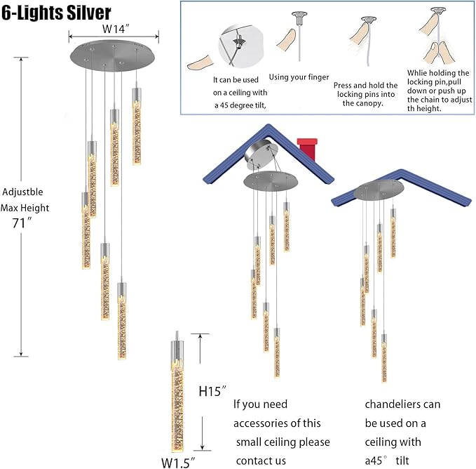 Flashing God Pendant Lights Kitchen Island 6-Lights Pendant Chandelier for Dining Room Hallway Stairwell,Modern Chrome Crystal Ceiling Light LED Dimmable 2700K-6000K