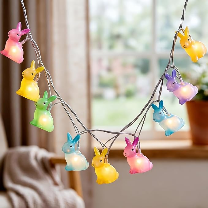 Easter Rabbit Decoration Lights Outdoor, 8.5 Feet Waterproof Bunny String Light with 10 Multicolor Rabbit Shaped Lights for Easter Indoor Bedroom Birthday Party Wedding Decor