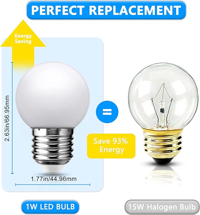 Flaspar LED Night Light Bulb, Globe Small LED Light Bulbs 15W Equivalent, E26 Medium Screw Base Bathroom Vanity Porch Outdoor String Light Bulbs 6 Pack, Cool White, 6Pack