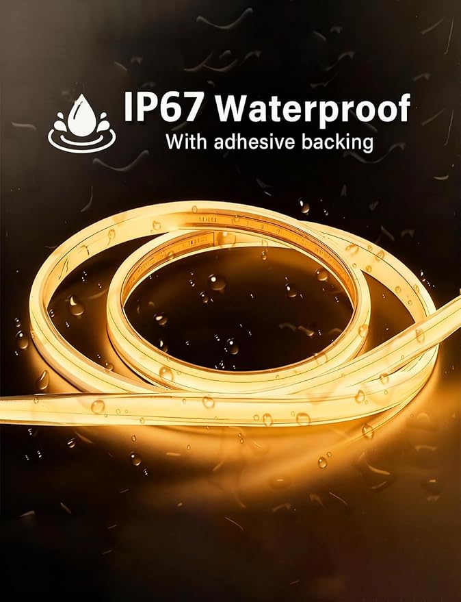 100FT COB LED Strip Lights Outdoor Waterproof, 30M Flexible 24V, Remote & App Control, Dimmable,3000K Warm White Led Tap Lighting For Garden Patio, Kitchen, Under Cabinet, Living Room Decor (2 Rolls)